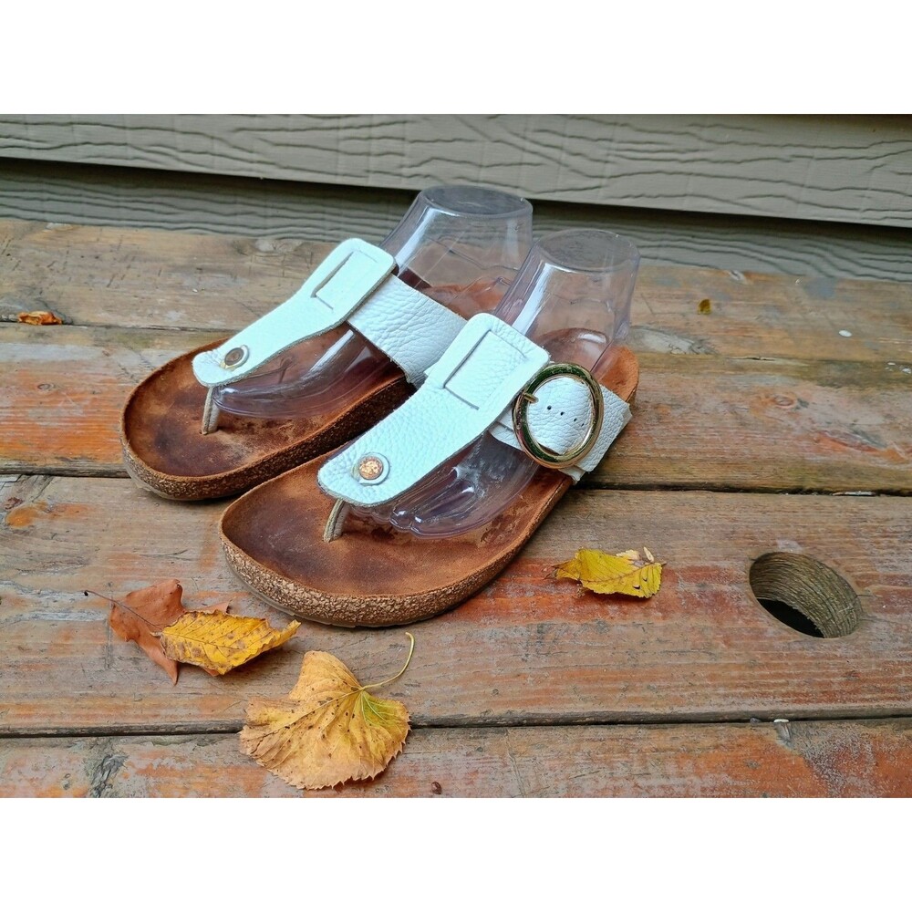 HAFLINGER Thong Sandals Round Buckle Corinna White Flip Flop Women's Sz EU 41